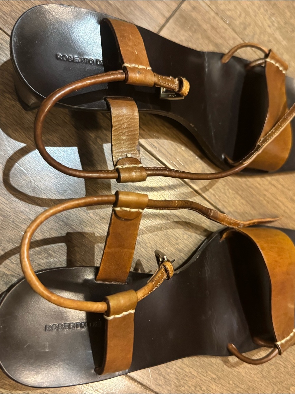 Roberto Del Carlo Tan Leather Loop-Strap Sandals